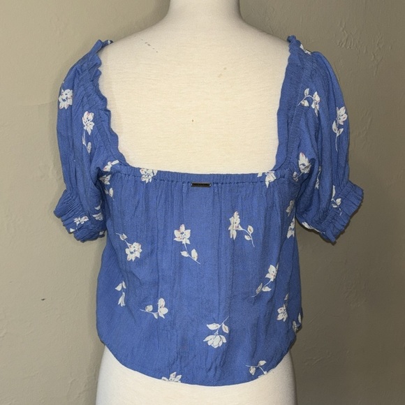 BILLABONG off the shoulder blue floral babydoll top cuffed sleeve in women’s S - Picture 5 of 10